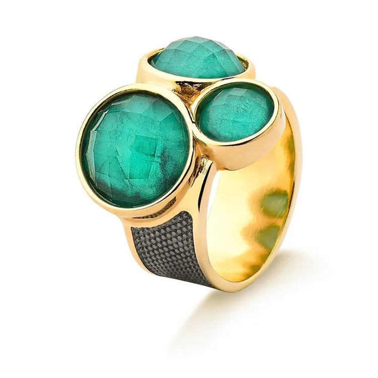 PureNature Ornaments Luxury 18k Gold Plated Royal Trio Emerald Ring