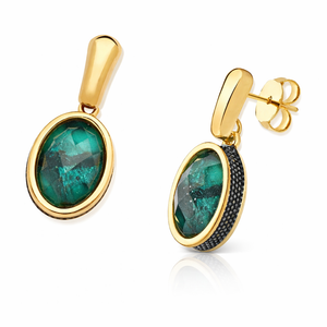 PureNature Ornaments Kingdom's Gem Dark Rhodium and Gold Emerald Earrings and Necklace Set