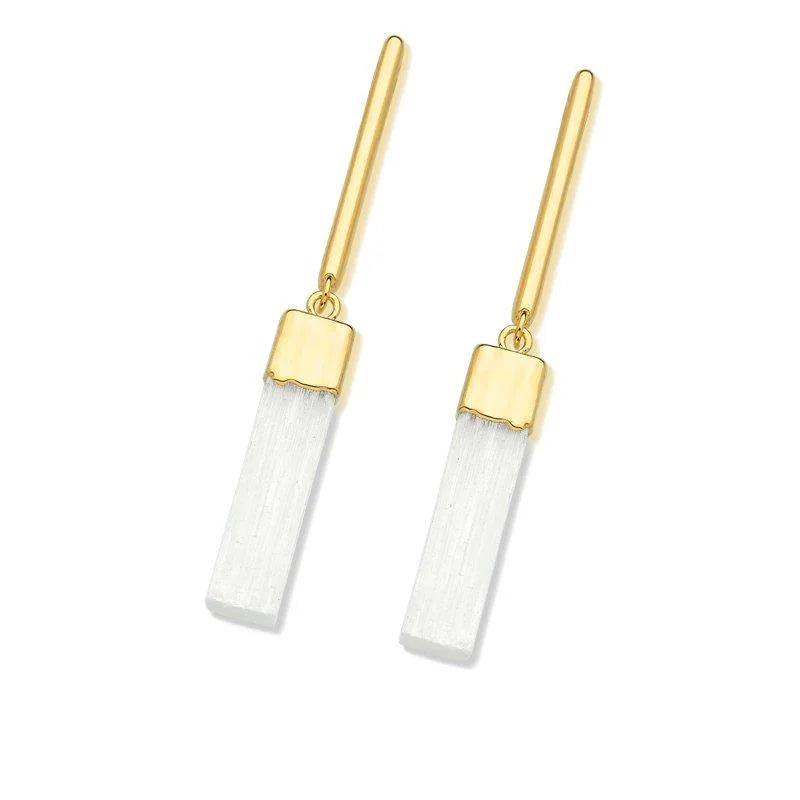 TerraFusion Gems 18k Gold Plated  Calm Refuge Selenite Earrings