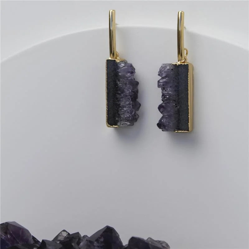 TerraFusion Gems Gemstone Glimmer Amethyst Slice Earrings