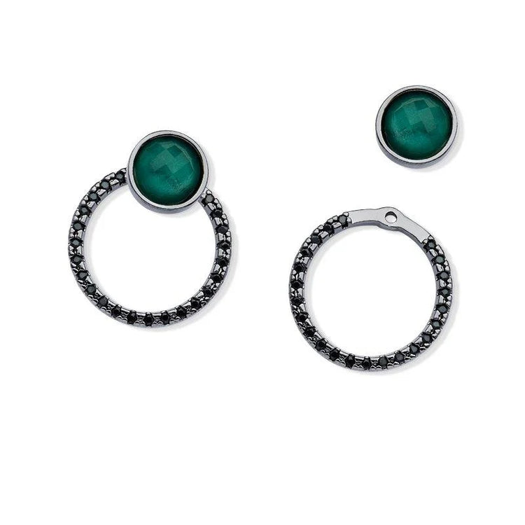 PureNature Ornaments Verdant  Elegance Eclipse Emerald Dark Rhodium Earrings