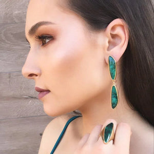 PureNature Ornaments 18k Gold Plated Green Horizon Maxi Emerald Earrings