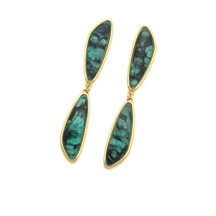 PureNature Ornaments 18k Gold Plated Green Horizon Maxi Emerald Earrings