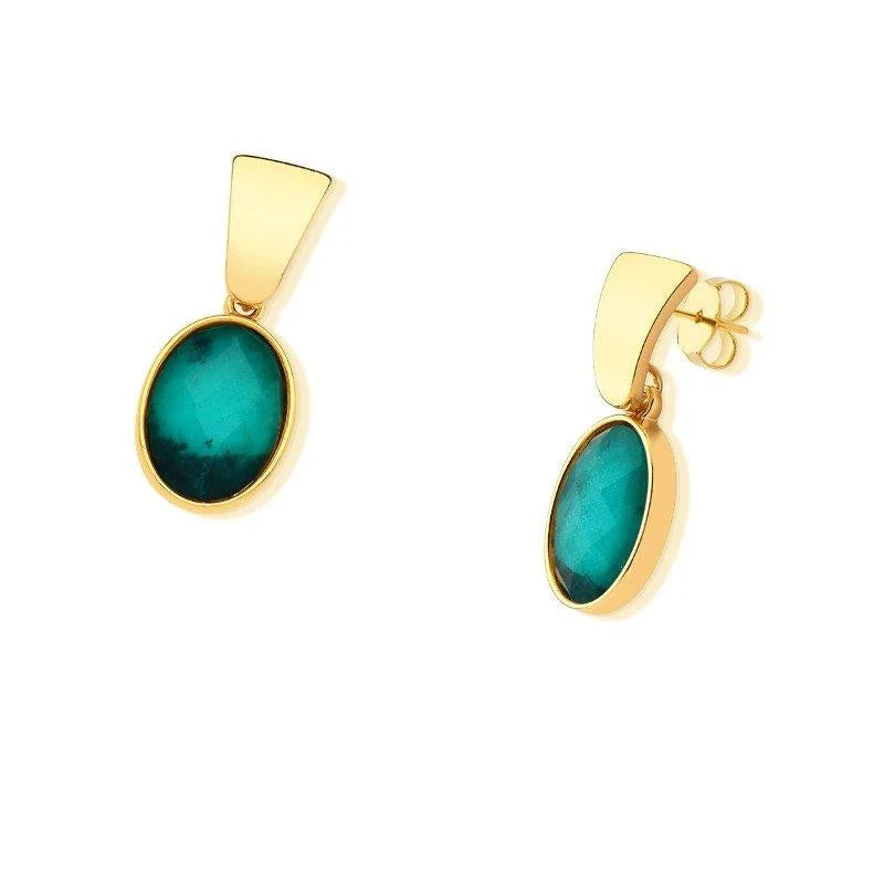 PureNature Ornaments 18k Gold Plated Regal Charm Oval Emerald Earrings