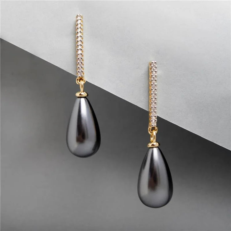 PearlFusion 18k Gold Plated drop shaped Starlit Ocean Natural Freshwater Pearl Earrings - Dark Pearl