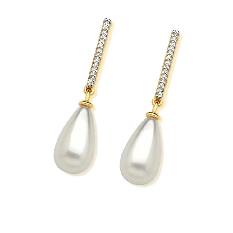 PearlFusion 18k Gold Plated drop shaped Starlit Ocean Natural Freshwater Pearl Earrings - White Pearl