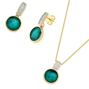 PureNature Ornaments 18k Gold Plated Magic Light Emerald Rhodium details Earrings and Necklace Set