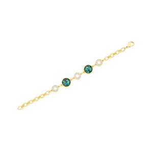 PureNature Ornaments Crown Jewels Emerald Bracelet, 12mm round stones, 18k Gold Plated, White Rhodium details, Lobster Claw and Chain Clasp