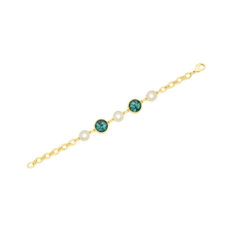 PureNature Ornaments Crown Jewels Emerald Bracelet, 12mm round stones, 18k Gold Plated, White Rhodium details, Lobster Claw and Chain Clasp