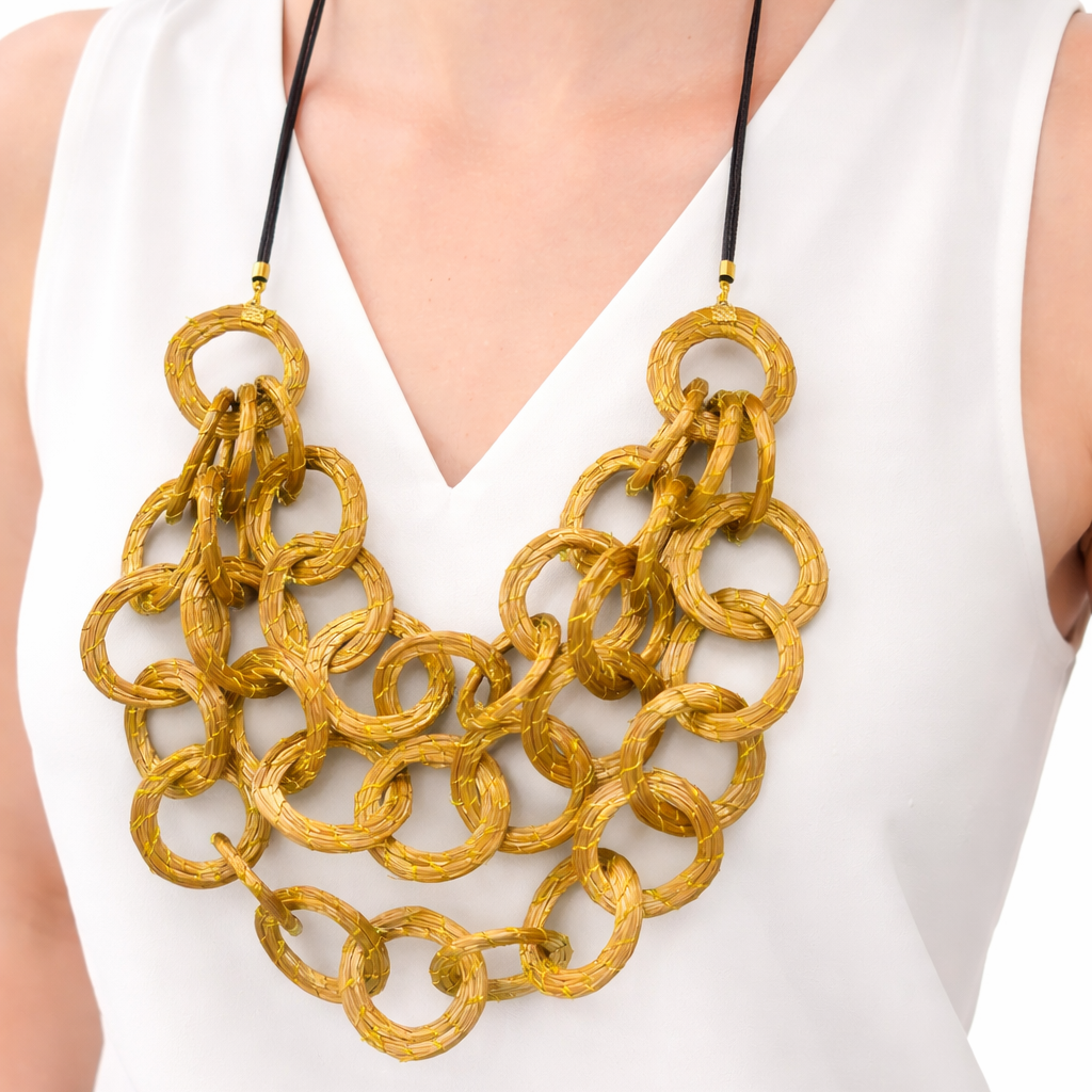 EarthWoven Treasures Triple Golden Grass Necklace