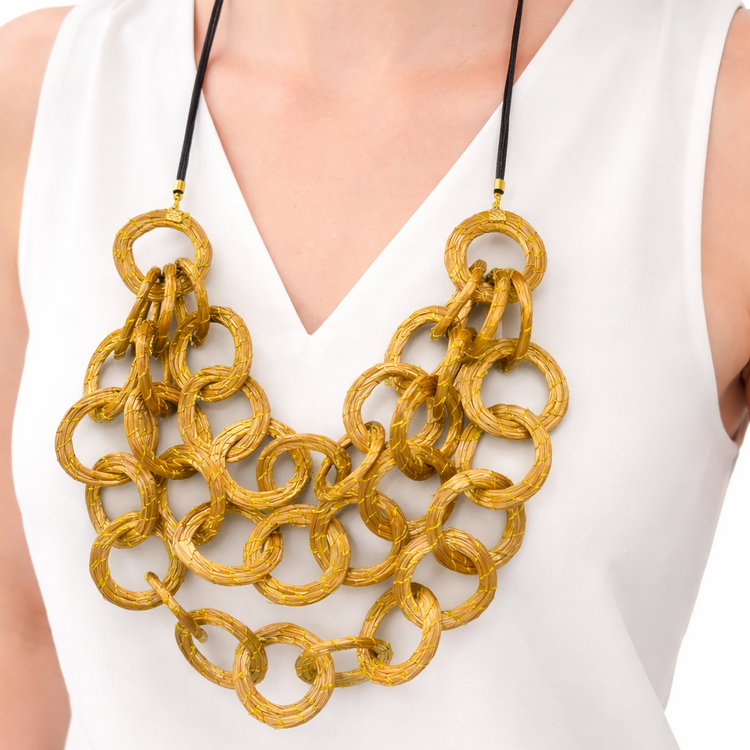 EarthWoven Treasures Triple Golden Grass Necklace