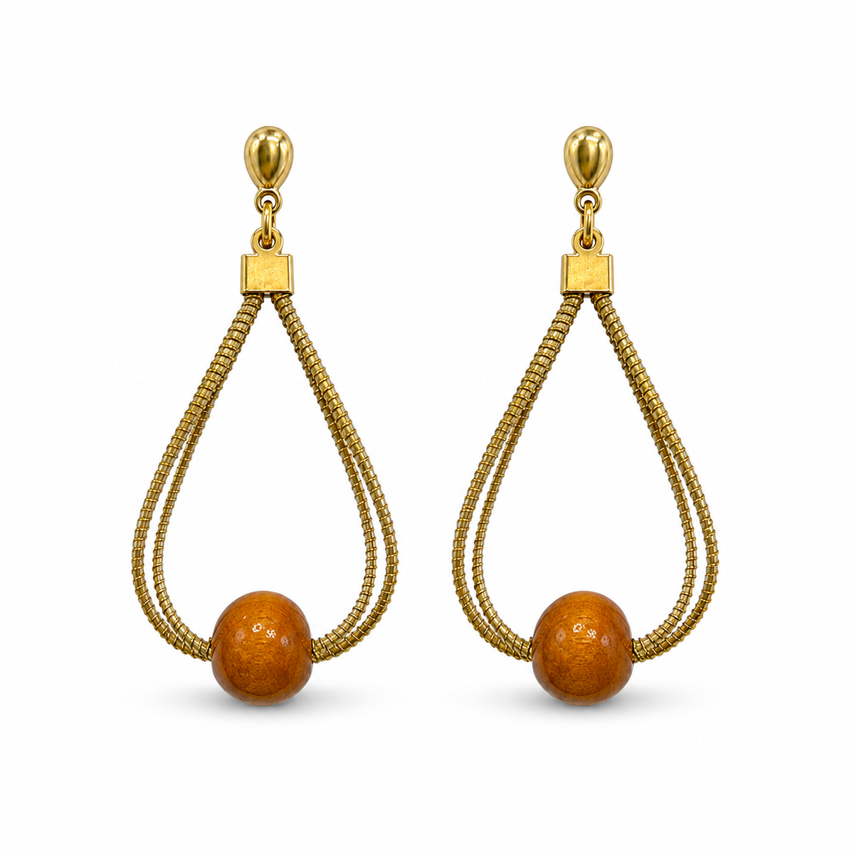 EarthWoven Golden Grass & Wood Drop Earrings