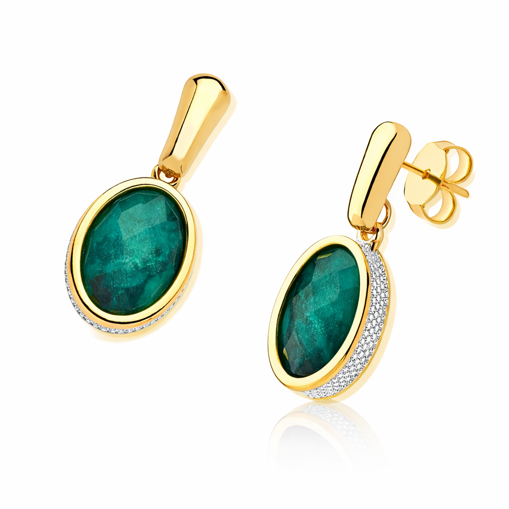 PureNature Ornaments Kingdom's Gem Dark Rhodium and Gold Emerald Earrings and Necklace Set