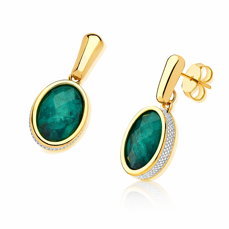 PureNature Ornaments Kingdom's Gem Dark Rhodium and Gold Emerald Earrings and Necklace Set