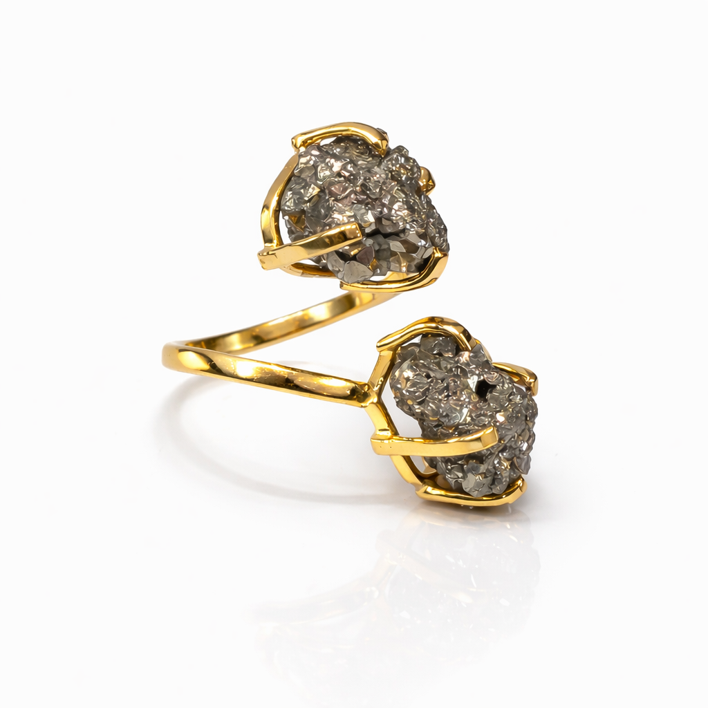 EarthLuxe Treasures Natural Double Pyrite Ring | Raw Pyrite Stone Ring