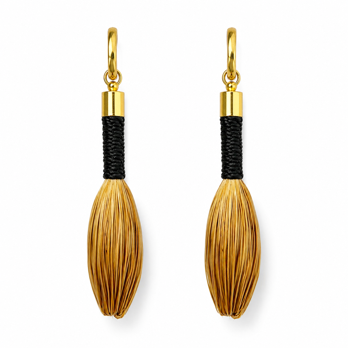 EarthWoven Black & Golden Grass Tassel Earrings