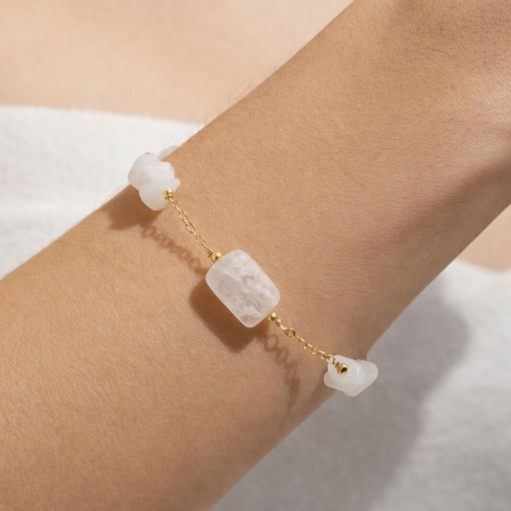 Natural Stone Bracelet | Rose Quartz or White Agate – Treasures of