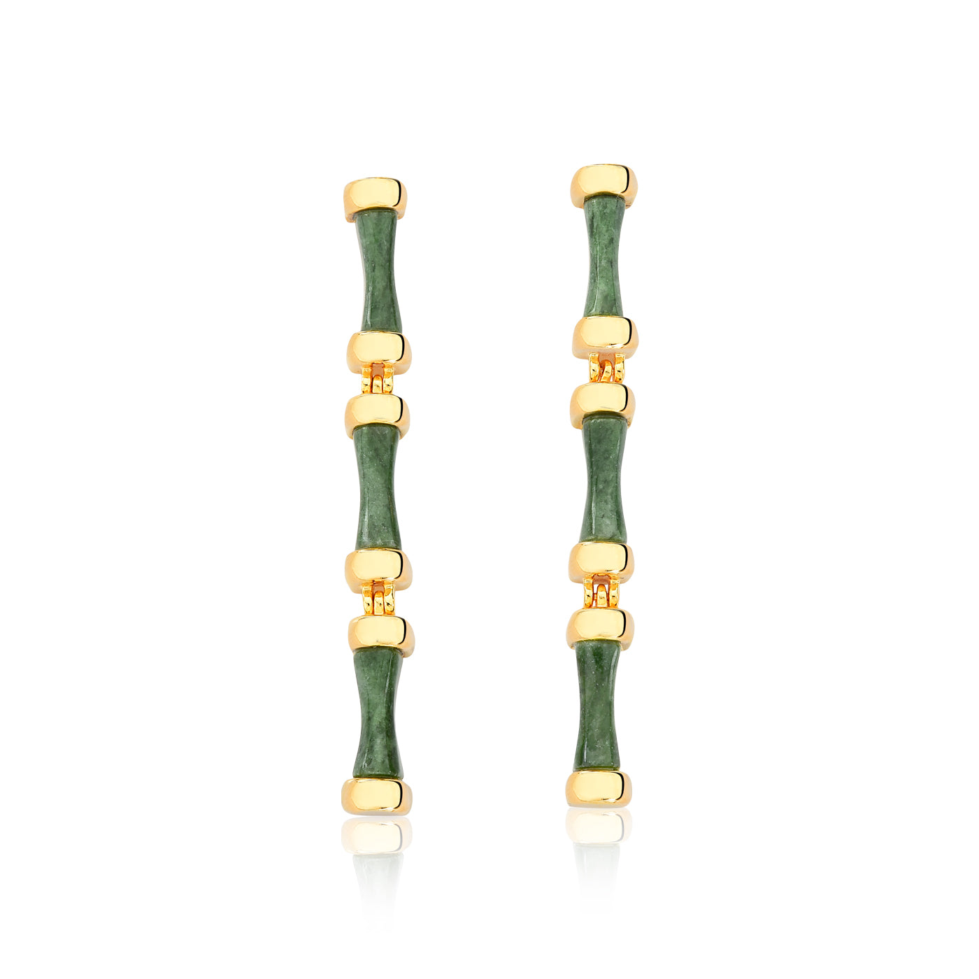Green Jade Long Earrings - Bamboo Collection