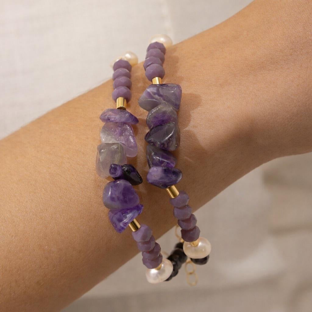 Essentials of Brazil Amethyst Crystal Cultured Pearl & Amethyst Nugget Bracelet