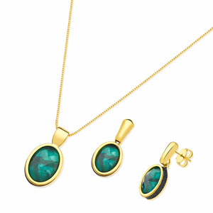 PureNature Ornaments Kingdom's Gem Dark Rhodium and Gold Emerald Earrings and Necklace Set