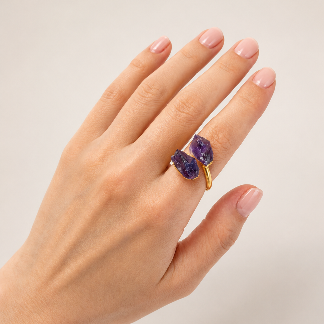 Colours of Brazil Natural Amethyst and Citrine Adjustable Ring