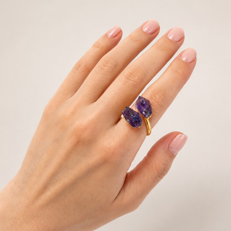 Colours of Brazil Natural Amethyst and Citrine Adjustable Ring