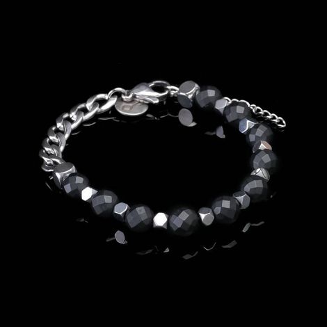 Domond Natural Agate and Silver Steel Bracelet
