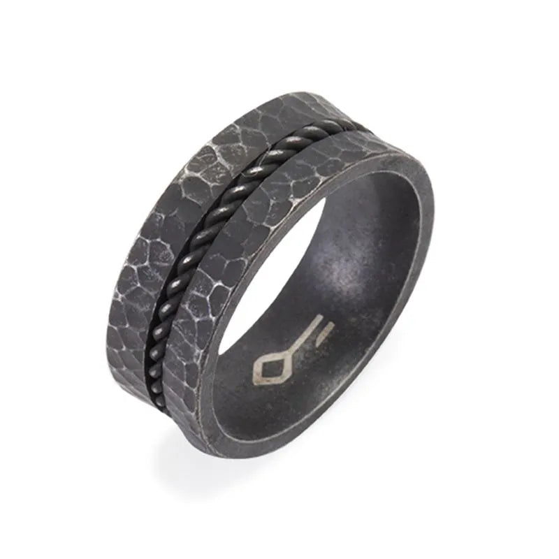 Black Stainless Steel ring| Men's ring rope design 