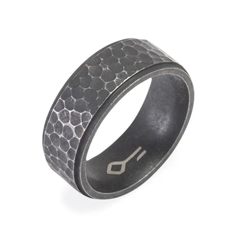 Black Stainless Steel ring| Men's ring hammered design 