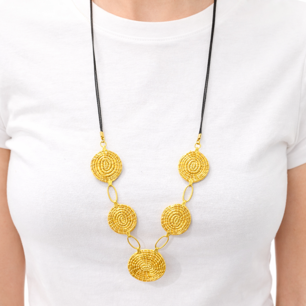 EarthWoven Treasures Circles of Sunlight Golden Grass Long Necklace