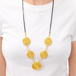 EarthWoven Treasures Circles of Sunlight Golden Grass Long Necklace
