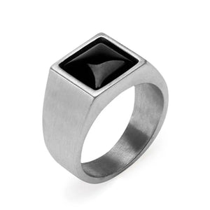 silver Black Agate natural stone Stainless Steel ring| Men's ring design 