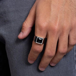 silver Black Agate natural stone Stainless Steel ring| Men's ring design 