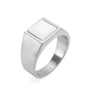 silver White Jade natural stone Stainless Steel ring| Men's ring design 