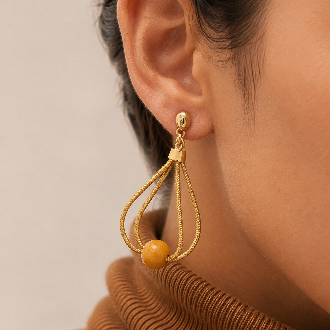 EarthWoven Golden Grass & Wood Drop Earrings