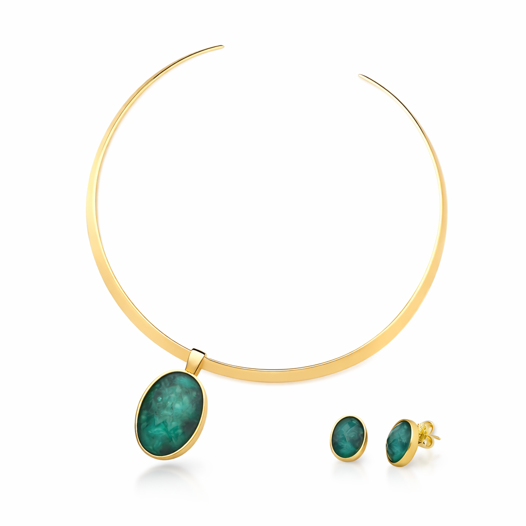 PureNature Ornaments Green Horizon Emerald Stud Earrings and Necklace Set