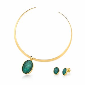 PureNature Ornaments Green Horizon Emerald Stud Earrings and Necklace Set