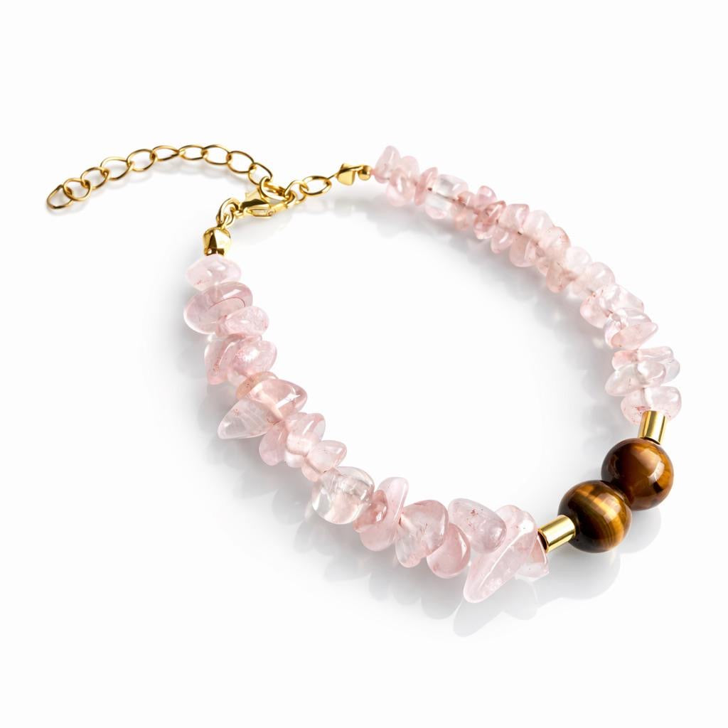 Essentials of Brazil Soft Glow Rose Quartz& Tiger Eye Bracelet