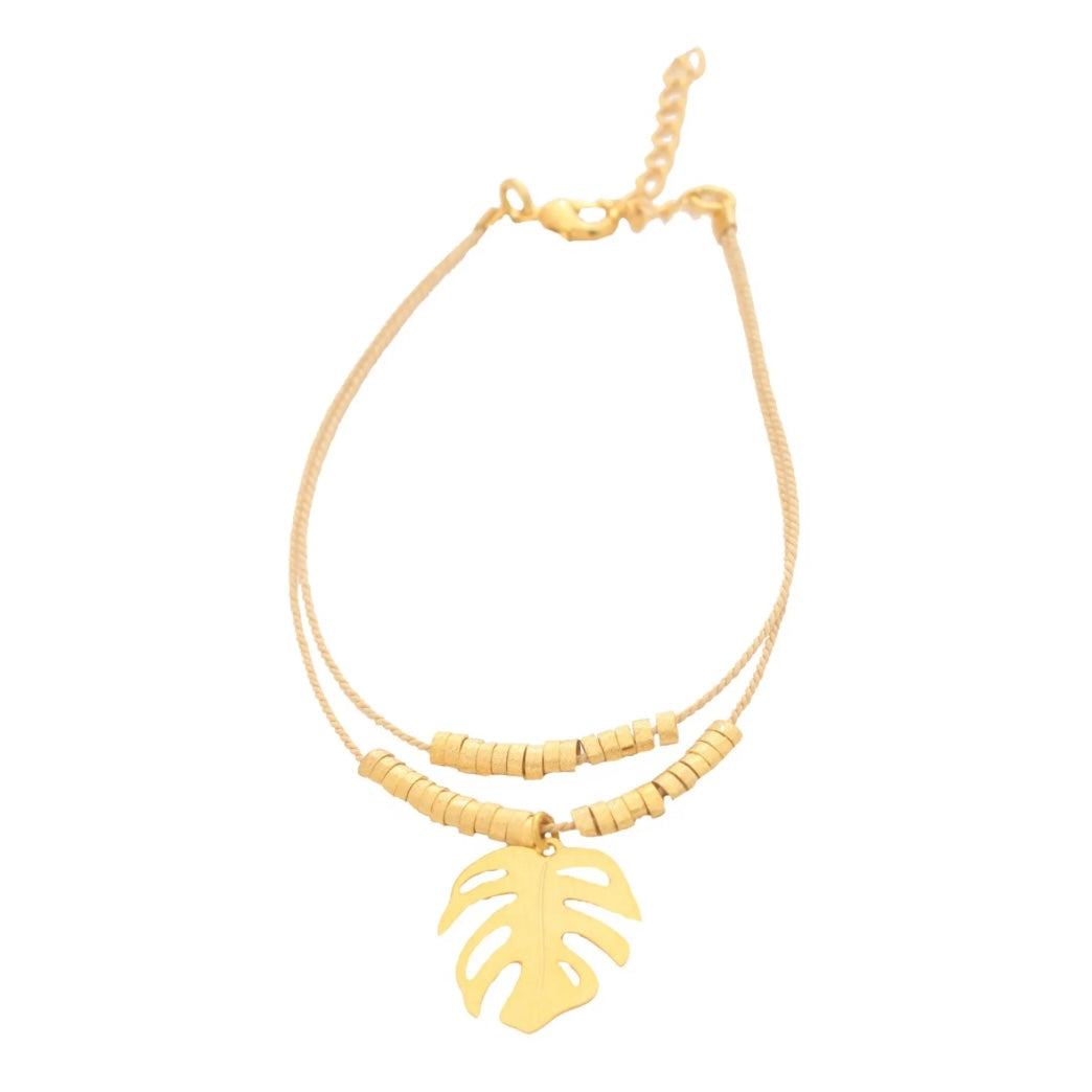 Ethereal Amazonia Anklet Bracelet - Monstera Leaf