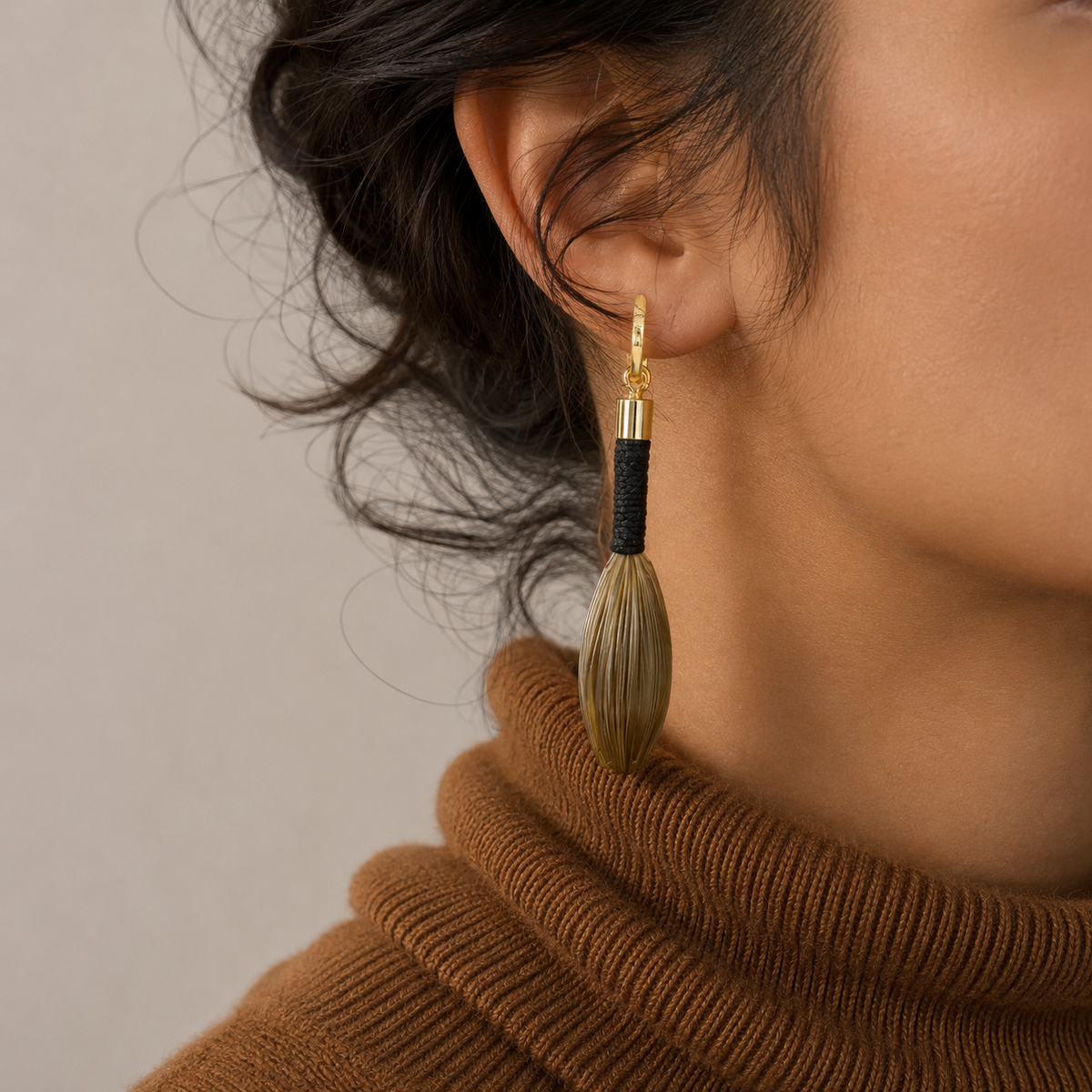 EarthWoven Black & Golden Grass Tassel Earrings