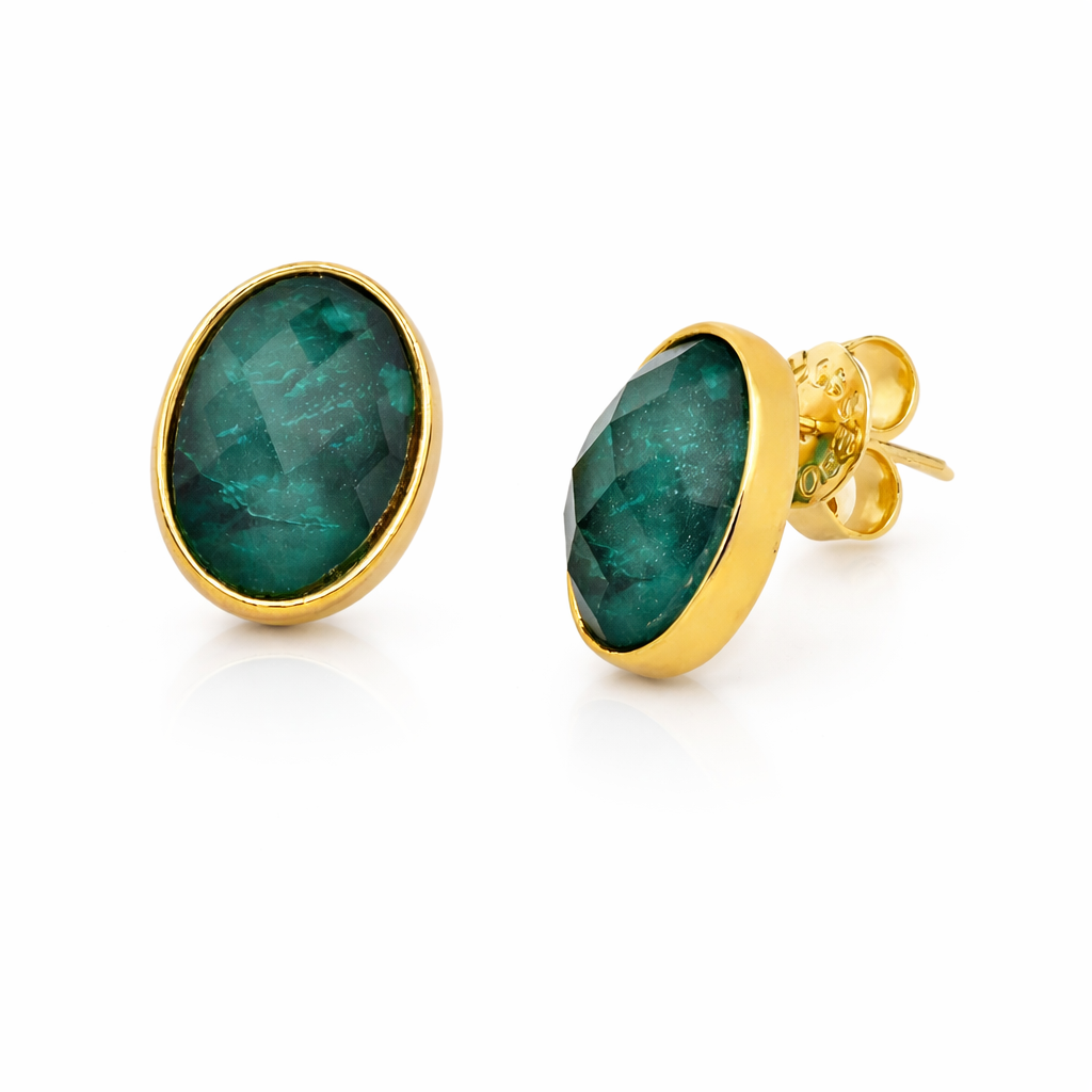 PureNature Ornaments Green Horizon Emerald Stud Earrings and Necklace Set