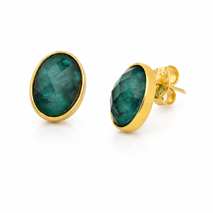 PureNature Ornaments Green Horizon Emerald Stud Earrings and Necklace Set
