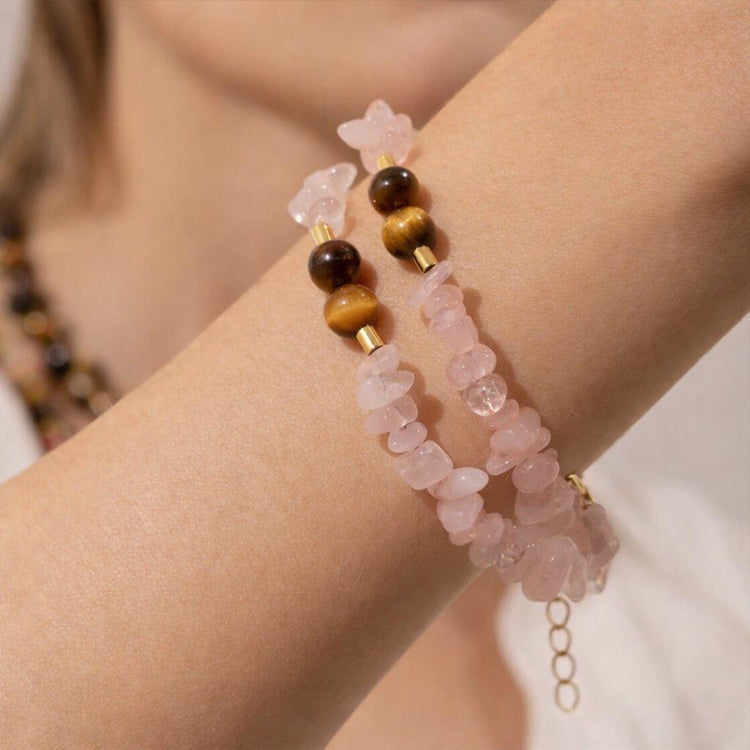 Essentials of Brazil Soft Glow Rose Quartz& Tiger Eye Bracelet