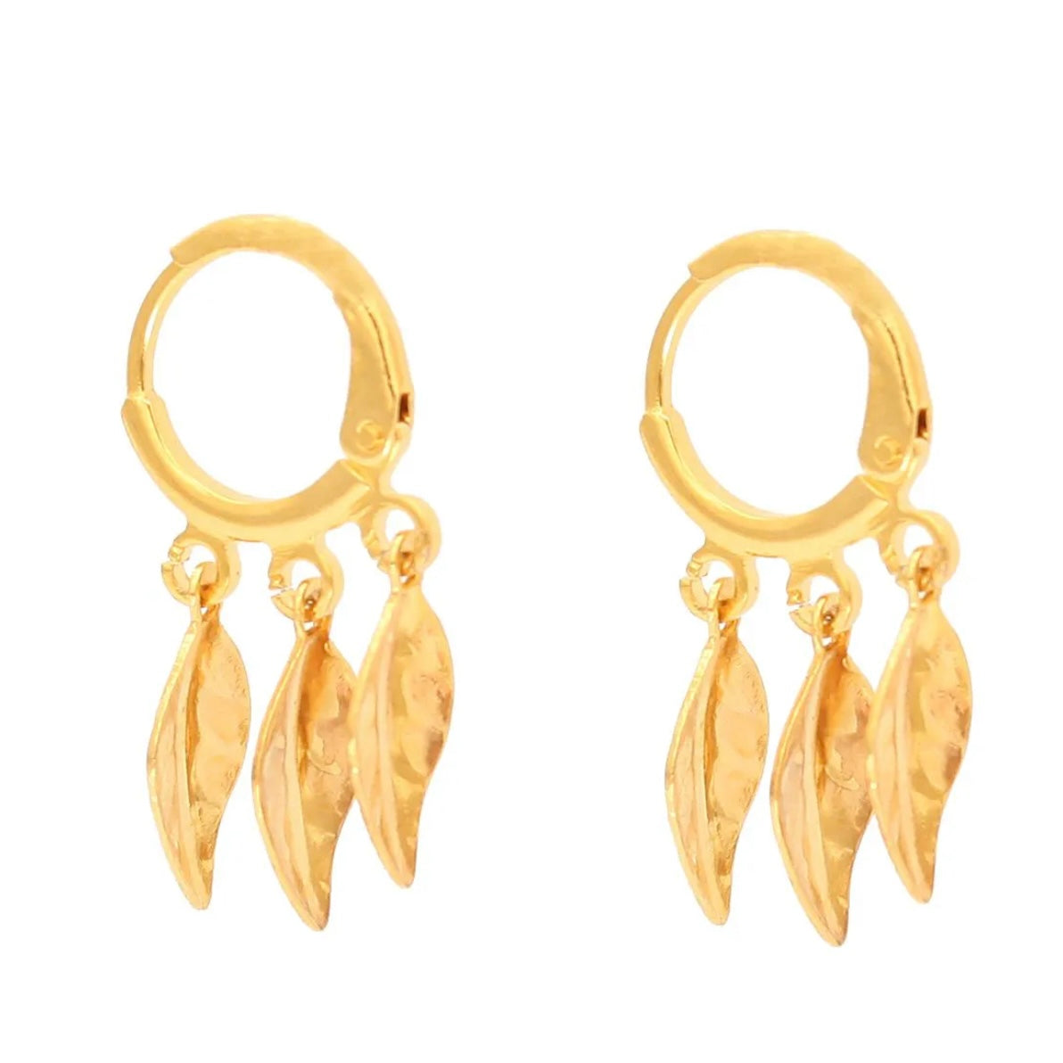 Charm Collection Mini Hoops Leverback Earrings - Golden Leaves