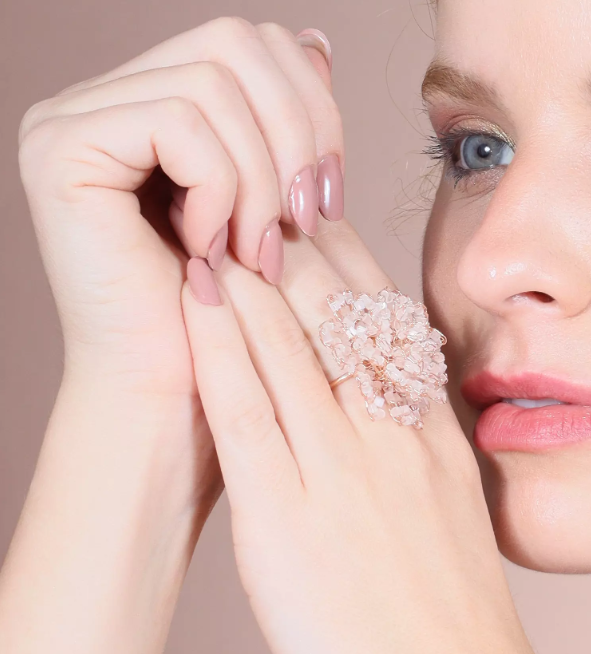 Blooming Beauty 18k Gold Plated Cravo Crochet Adjustable Ring Precious Pink - Treasures of Brazil