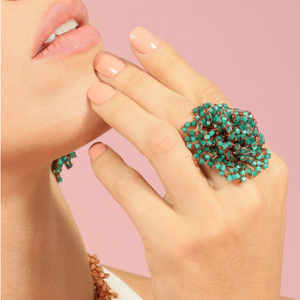 Blooming Beauty 18k Gold Plated Cravo Crochet Adjustable Ring Veronese Green - Treasures of Brazil