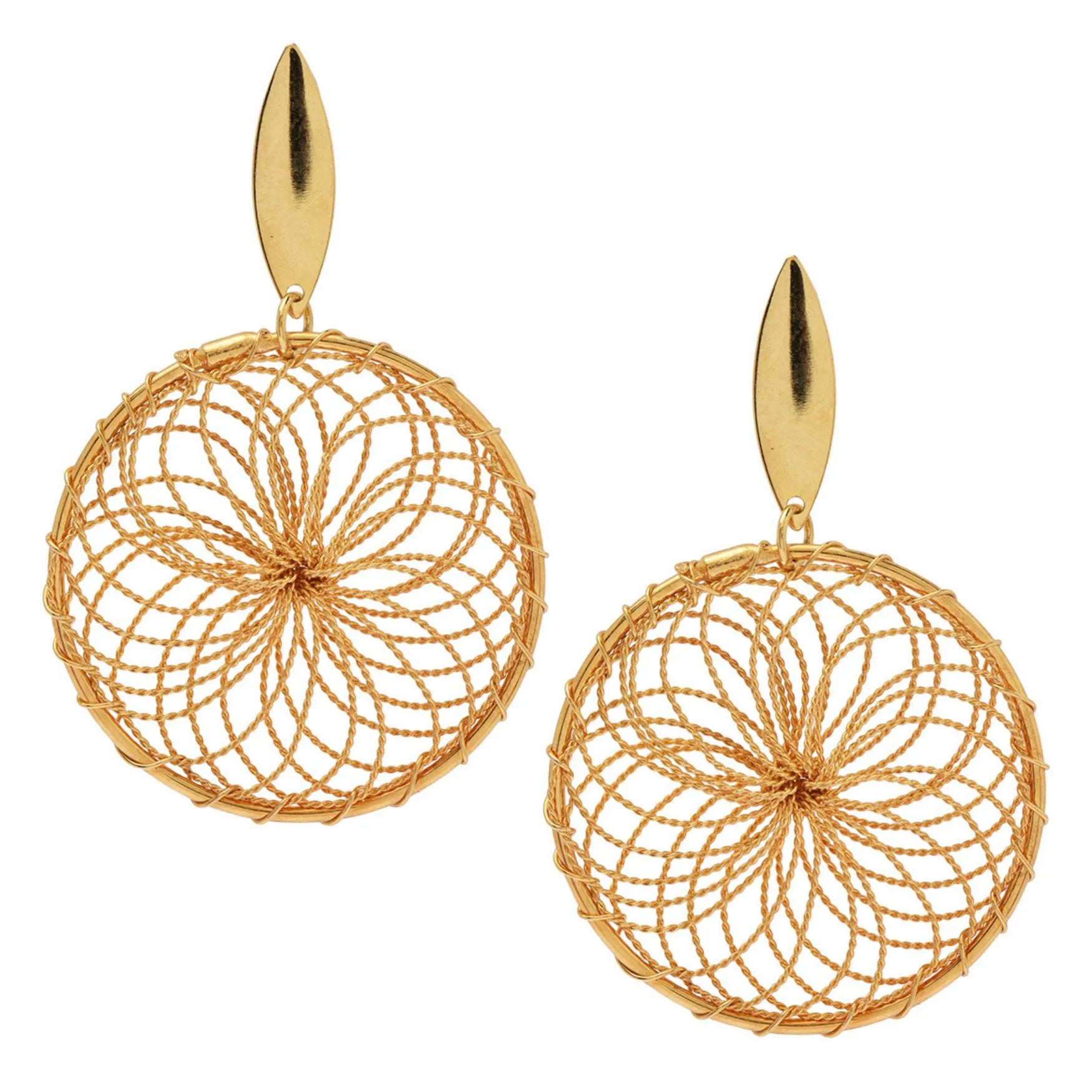 Blooming Beauty 18k Gold Plated Flowering Dreamcatcher Wired Earrings - Treasures of Brazil