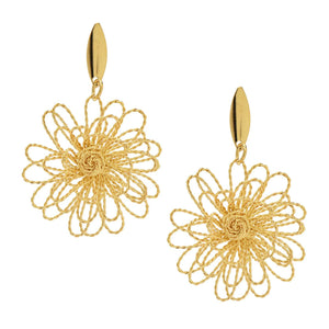 Blooming Beauty 18k Gold Plated Golden Sunflower Wired Earrings - Treasures of Brazil