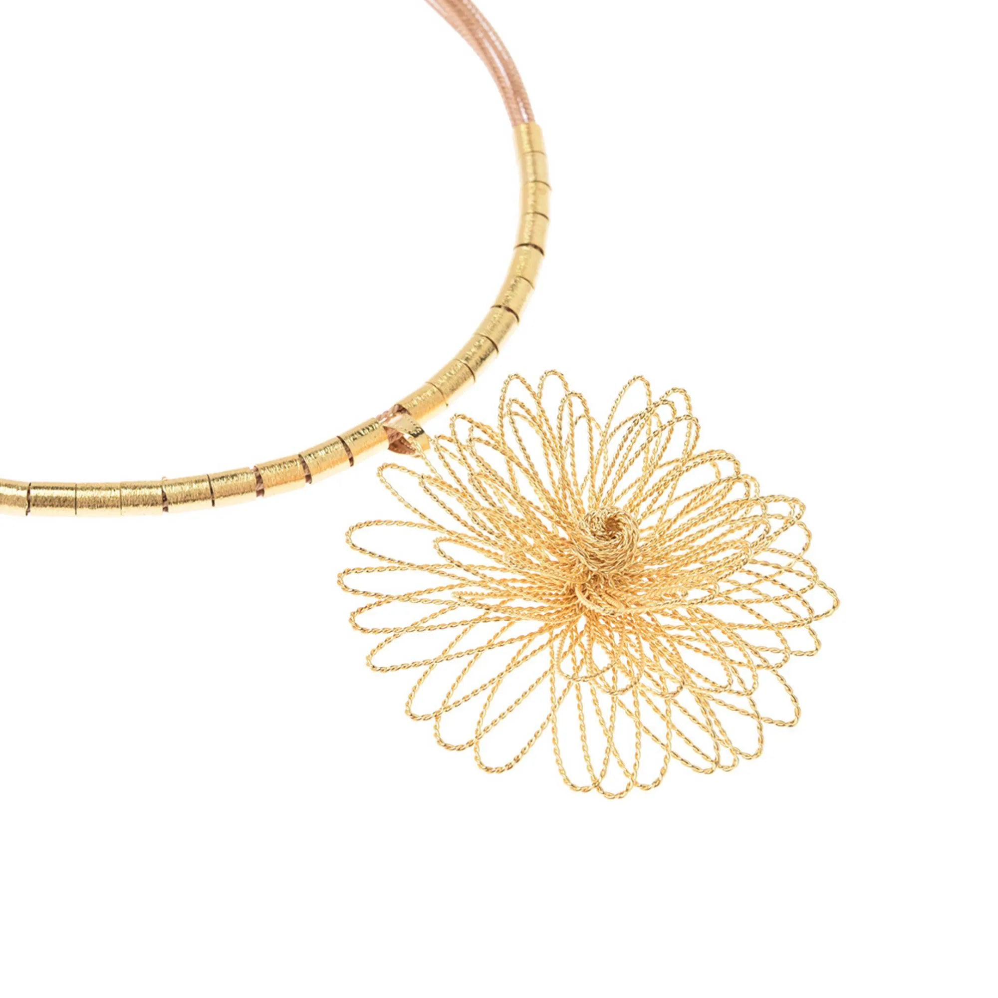 Blooming Beauty 18k Gold Plated Golden Sunflower Wired Maxi Necklace - Treasures of Brazil