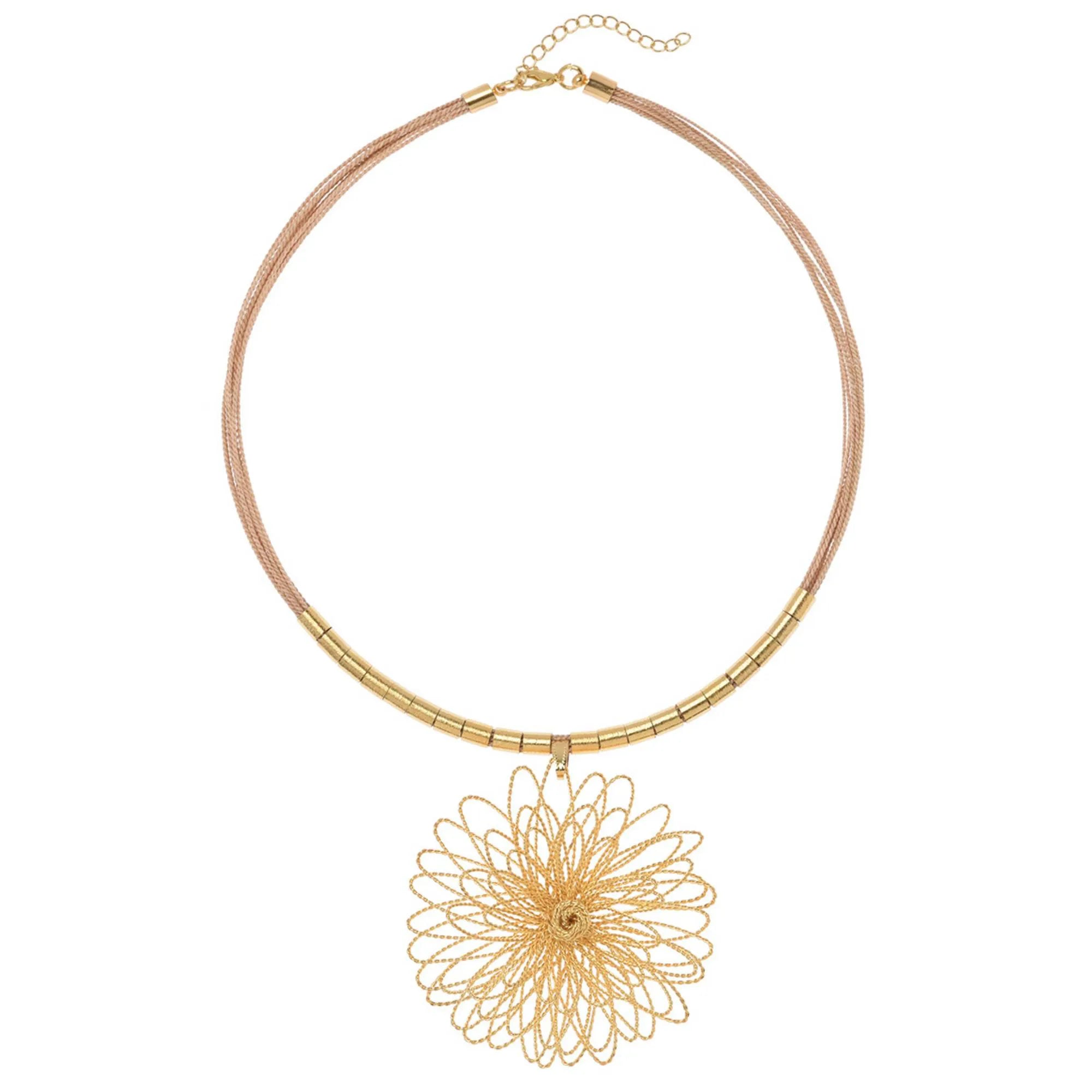 Blooming Beauty 18k Gold Plated Golden Sunflower Wired Maxi Necklace - Treasures of Brazil